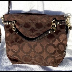 Coach brown signature hobo style bag w/ long strap